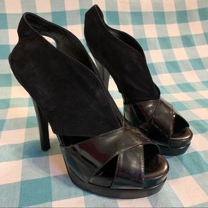 Fendi Black Suede High Heel Slingback Peep Toe